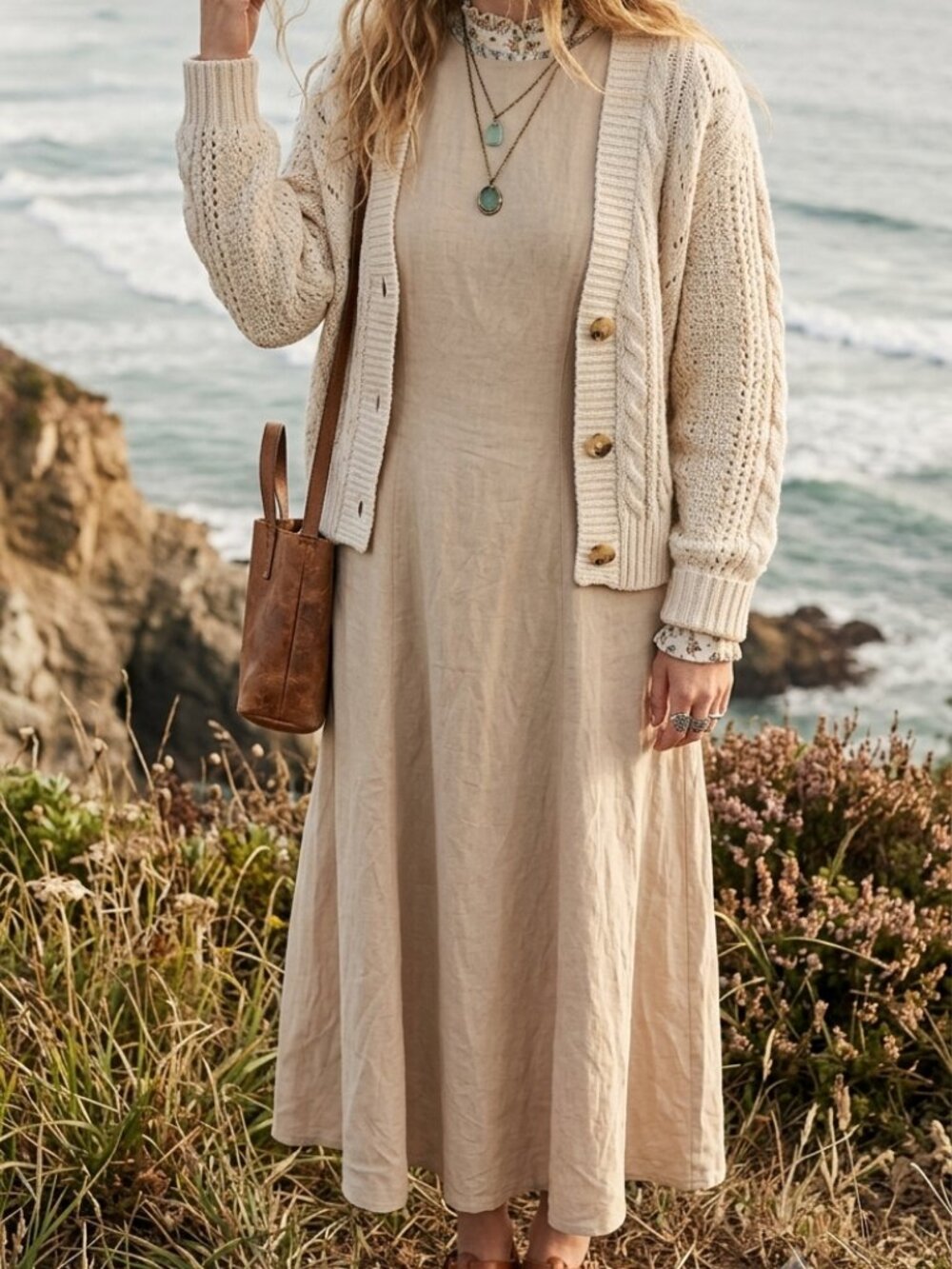 Tommy Hilfiger Natural Linen Blend Midi Dress Coastal Preppy Size 4‎